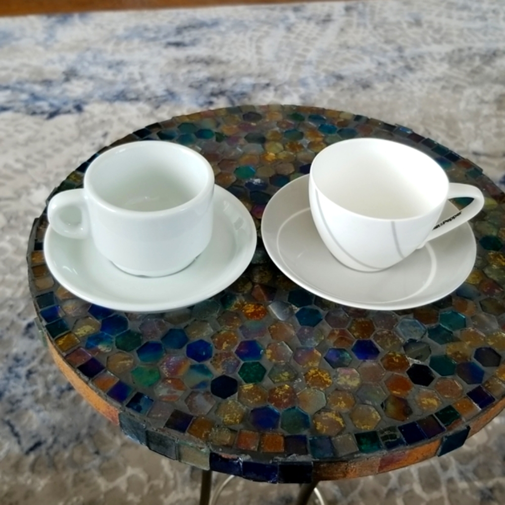 SALE 2 espresso cups with saucers. Ipa Italy & 1 salt & pepper